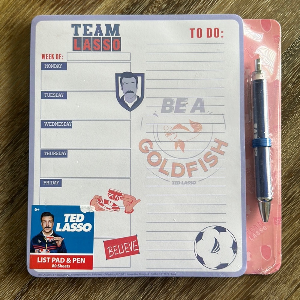 Ted Lasso soccer note pad, weekly calendar & pen set. - Be A Goldfish!